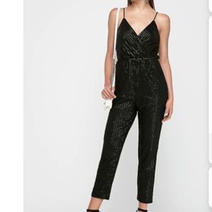 Express black sequin ankle length jumpsuit